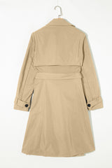 Pale Khaki Solid Color Lapel Collar Waist Tie Wind Coat Coats JT's Designer Fashion