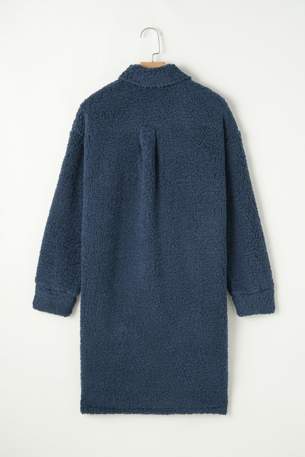 Blue Contrast Flap Pocket Single Breasted Teddy Coat Coats JT's Designer Fashion