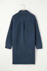 Blue Contrast Flap Pocket Single Breasted Teddy Coat Coats JT's Designer Fashion