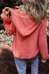Gold Flame Cable Knit V Neck Contrast Drawstring Hooded Sweater Sweaters JT's Designer Fashion