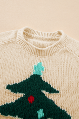 Beige Christmas Tree Pullover Graphic Sweater Sweaters JT's Designer Fashion