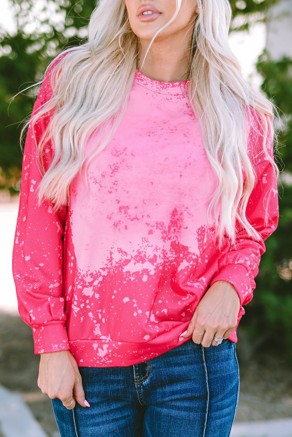 Rose Tie Dye Long Sleeve Pullover Sweatshirt Sweatshirts & Hoodies JT's Designer Fashion