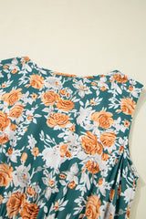 Green Floral Print Trimmed V Neck Tie Waist Sleeveless Holiday Long Dress Maxi Dresses JT's Designer Fashion