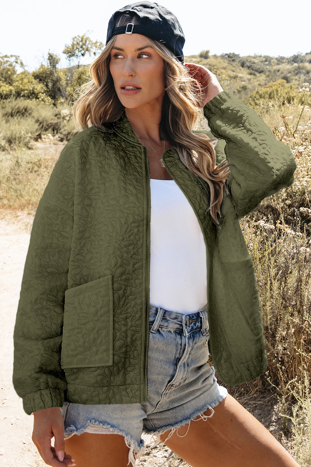 Jungle Green Floral Quilted Jacket Jungle Green 97%Polyester+3%Elastane Jackets JT's Designer Fashion