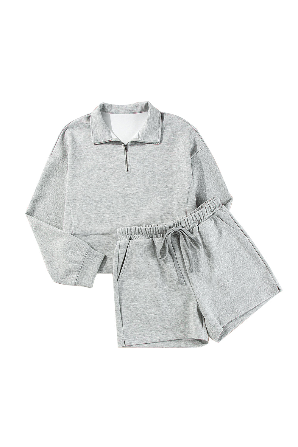 Light Grey Stand Neck Zipped Sweatshirt and Shorts Set Short Sets JT's Designer Fashion