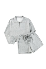 Light Grey Stand Neck Zipped Sweatshirt and Shorts Set Short Sets JT's Designer Fashion