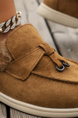 Chestnut Suede Furry Lined Slip on Flat Shoes Women's Shoes JT's Designer Fashion