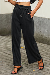 Black High Waist Pocketed Wide Leg Tencel Jeans Jeans JT's Designer Fashion