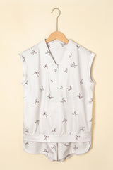 Beige Bow Print Half Zip Tank and Shorts 2pcs Set Short Sets JT's Designer Fashion