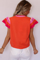 Carrot Knitted Contrast Sleeve Round Neck Tee Sweaters & Cardigans JT's Designer Fashion