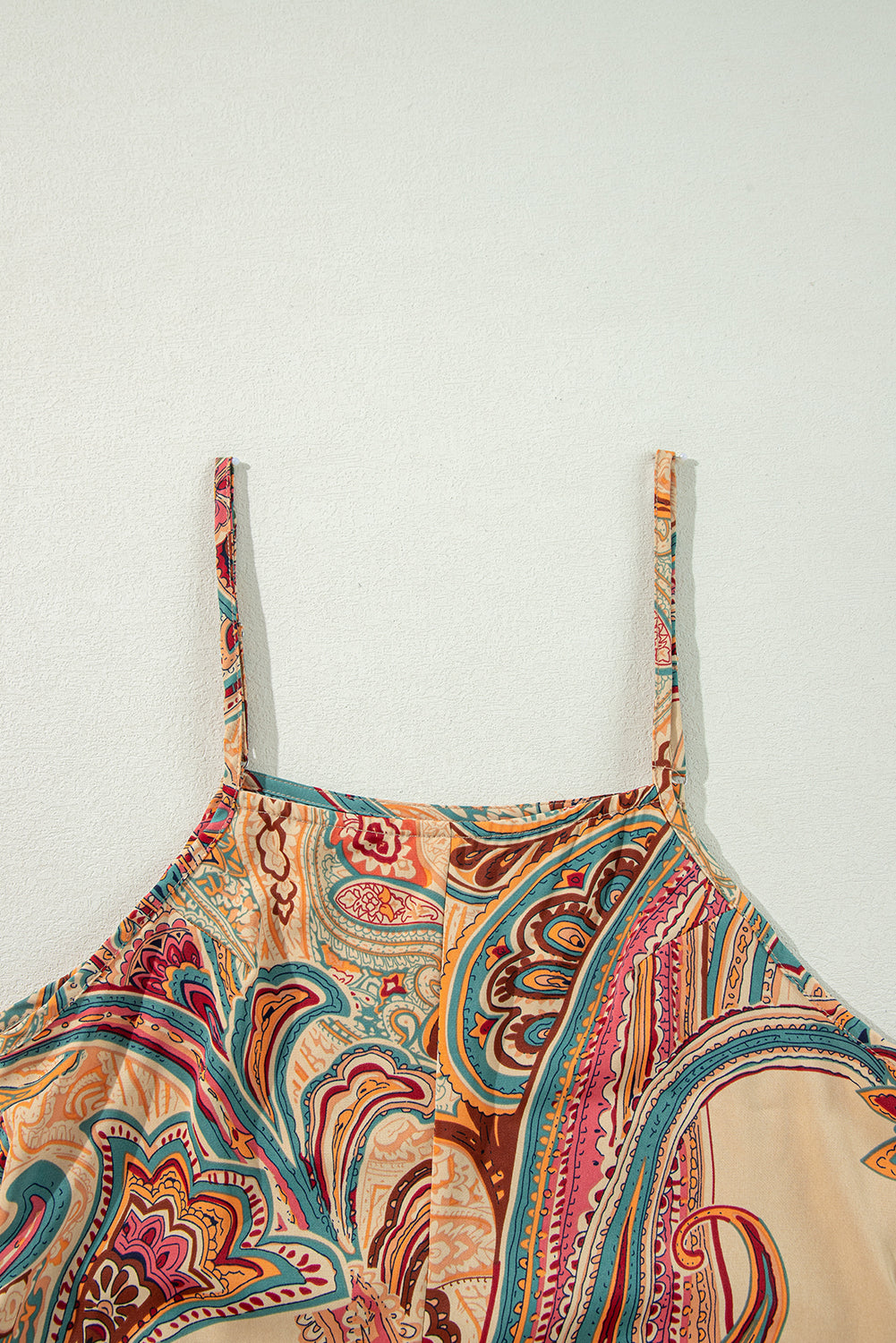 Red Paisley Printed Spaghetti Straps Elegant Wide Leg Jumpsuit Jumpsuits & Rompers JT's Designer Fashion