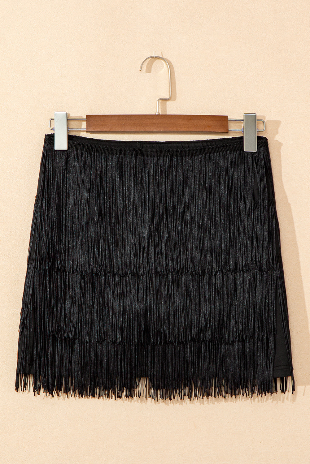 Black Tiered Fringe Trimmed Mini Skirt Skirts & Petticoat JT's Designer Fashion