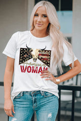 White American Woman Bull Skull Graphic T Shirt Graphic Tees JT's Designer Fashion