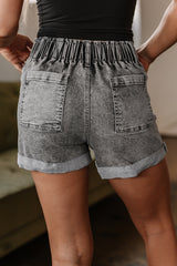 Gray Zipped Light Wash Cuffed Edge Denim Shorts Denim Shorts JT's Designer Fashion
