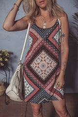 Red Geometric Paisley Print Sleeveless Shift Mini Dress Mini Dresses JT's Designer Fashion