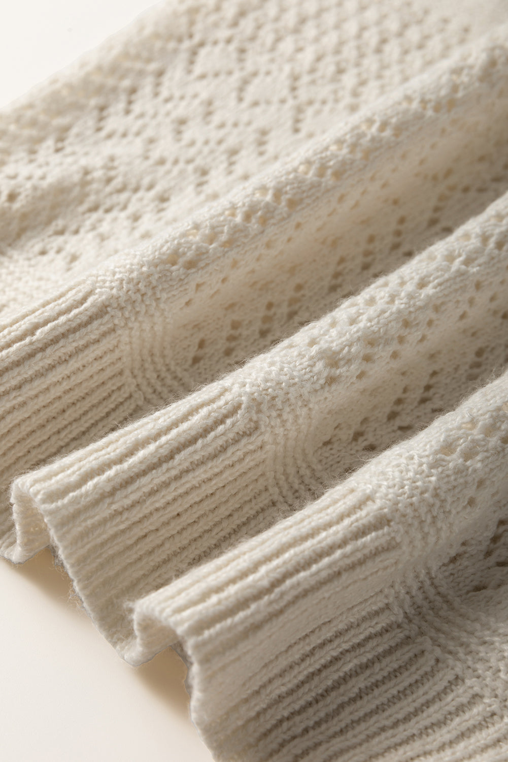 White Eyelet Pattern Detail V Neck Drop Shoulder Sweater Sweaters JT's Designer Fashion