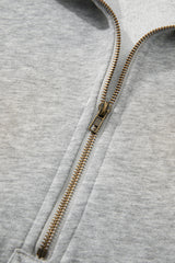 Light Grey Fleece Lined Half Zipper Kangaroo Pockets Loose Hoodie Sweatshirts & Hoodies JT's Designer Fashion