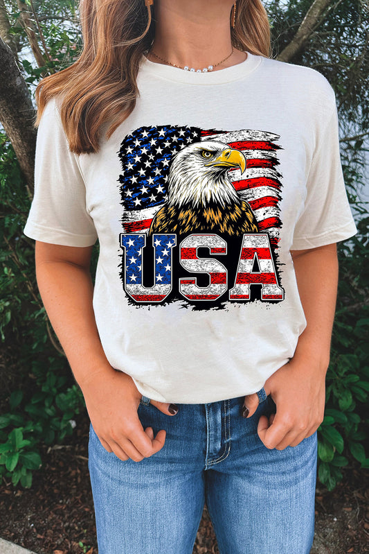 White USA Flag Eagle Graphic 4th July T Shirt Graphic Tees JT's Designer Fashion