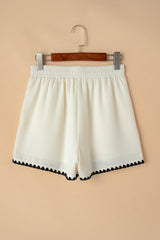 White Waffle Texture Contrast Ricrac Hemline Casual Shorts Casual Shorts JT's Designer Fashion