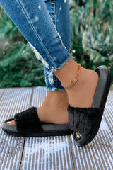 Black Plush Band Comfy Home Slippers Slippers JT's Designer Fashion