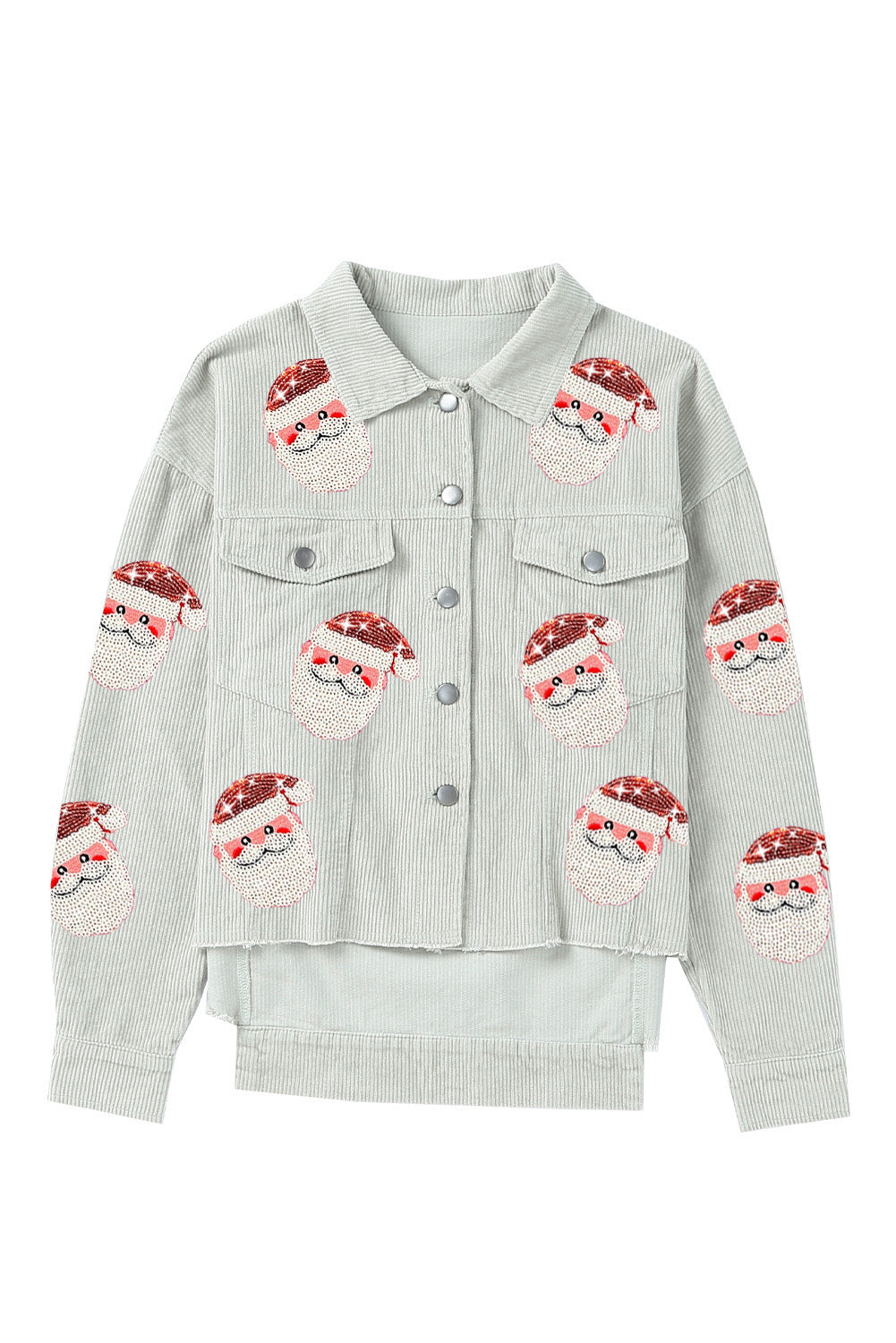 Sky Blue Sequined Santa Claus Flap Pocket Corduroy Jacket Jackets JT's Designer Fashion