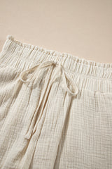 Apricot Textured Frilled Knotted High Waist Lace Hem Shorts Casual Shorts JT's Designer Fashion