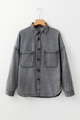 Medium Grey Mineral Wash Patched Pocket Split Denim Jacket Denim Jackets JT's Designer Fashion