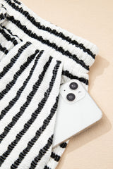 Black Stripe Knitted Short Sleeve Top and Drawstring Shorts Set Short Sets JT's Designer Fashion