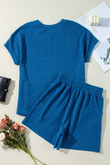 Bluing Solid Textured Crew Neck Short Set Short Sets JT's Designer Fashion