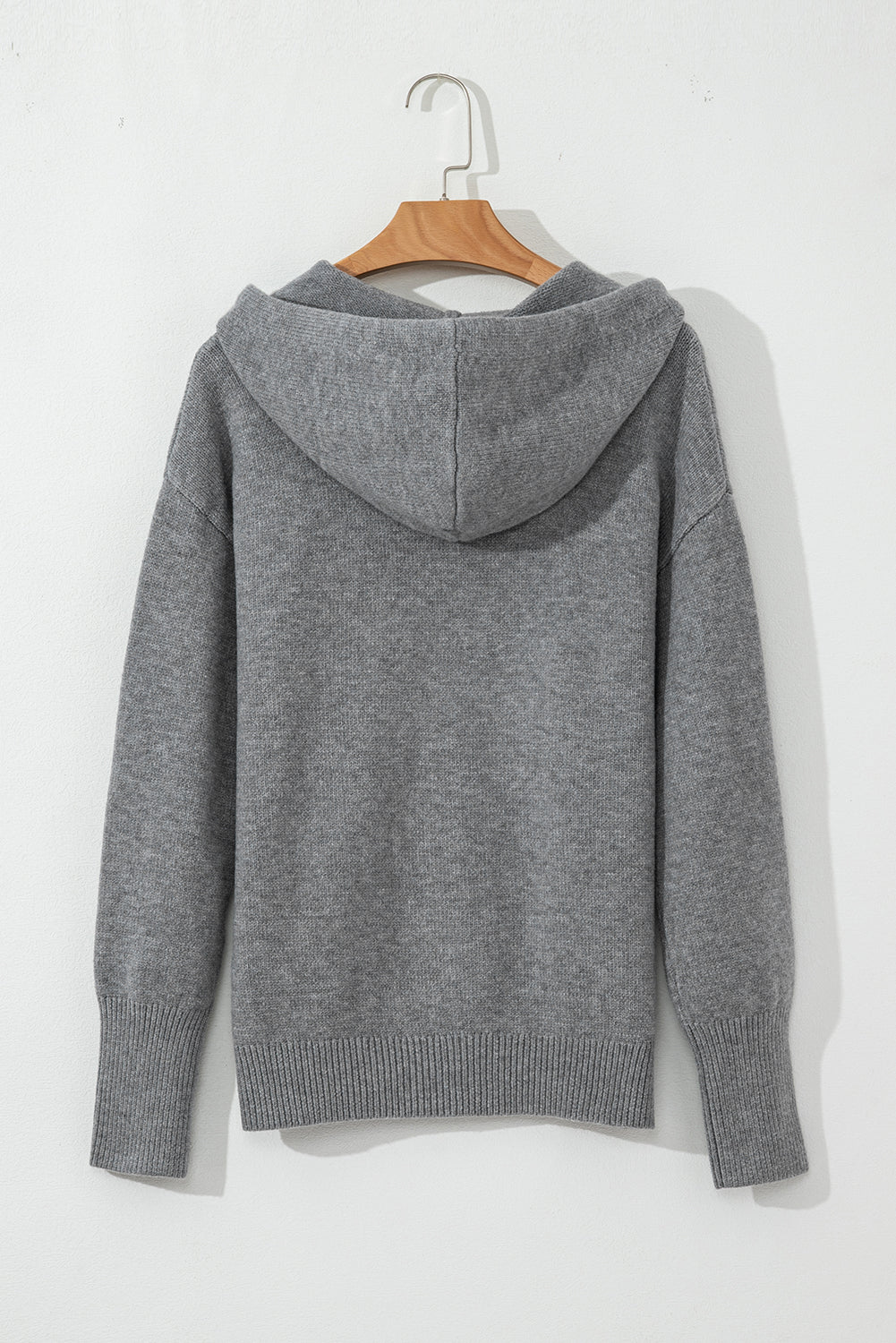 Medium Grey Drawstring Hooded Button Up Drop Shoulder Sweater Cardigan Cardigans JT's Designer Fashion