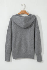 Medium Grey Drawstring Hooded Button Up Drop Shoulder Sweater Cardigan Cardigans JT's Designer Fashion