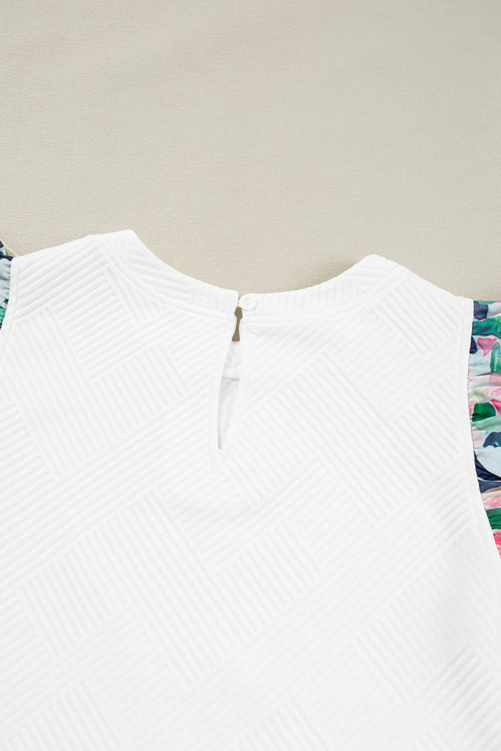 White Abstract Print Tiered Ruffled Sleeve Textured Knit Top Blouses & Shirts JT's Designer Fashion