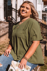 Four Leaf Clover Textured Half Sleeve V Neck Plus Size T Shirt with Chest Pocket Plus Size Tops & Tees JT's Designer Fashion