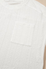 Jet Stream Textured Patched Pocket Short Sleeve Top Drawstring Shorts Set Short Sets JT's Designer Fashion