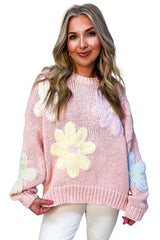 Pink Petals & Threads Embroidered Floral Sweater Sweaters JT's Designer Fashion