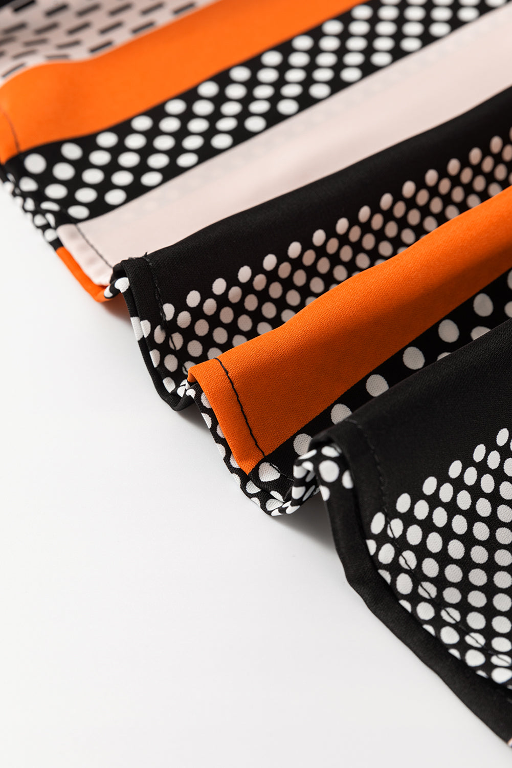 Orange Polka Dot Vertical Striped Printed Puff Sleeve Blouse Blouses & Shirts JT's Designer Fashion