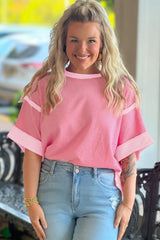 Peach Blossom Two Tones Patchwork Half Sleeve Plus Size T Shirt Plus Size Tops & Tees JT's Designer Fashion