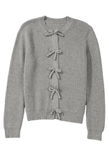 Philippine Gray Ribbed Knit Bow Front Buttoned Cardigan Cardigans JT's Designer Fashion
