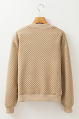 Pale Khaki Solid Geometric Textured Baseball Collar Jacket Jackets JT's Designer Fashion