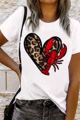 White Crawfish Leopard Heart Print Crewneck Tee Graphic Tees JT's Designer Fashion