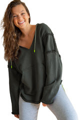 Gray Exposed Seam Raw Edge Hoodie with Pockets Sweatshirts & Hoodies JT's Designer Fashion