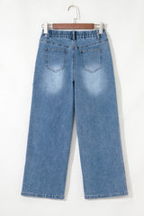 Stone Blue Star Patchwork Cropped Wide Leg High Waist Jeans Jeans JT's Designer Fashion