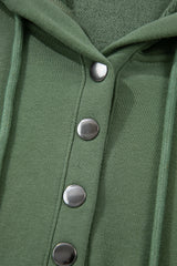 Mist Green Button Drawstring Hooded Pullover and Casual Short Set Short Sets JT's Designer Fashion