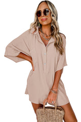 Apricot Half Button Collared Loose Romper Bottoms JT's Designer Fashion
