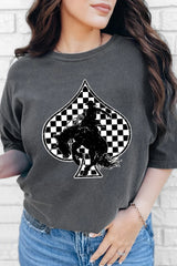 Gray Redeo Check Spades Western Graphic T Shirt Graphic Tees JT's Designer Fashion
