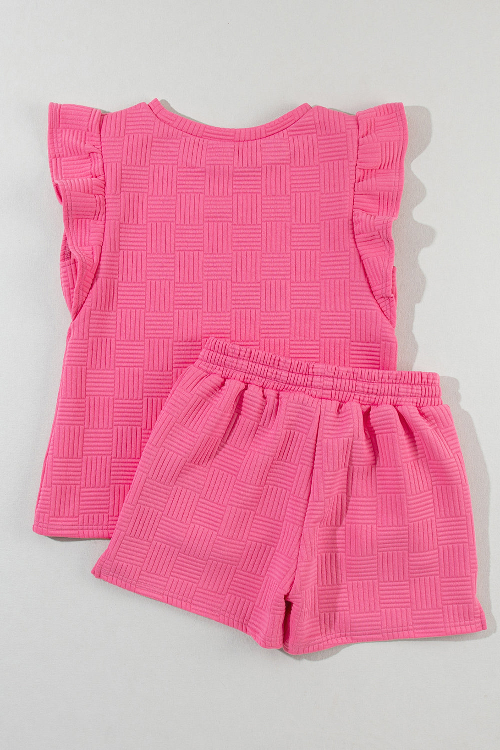 Bonbon Textured Ruffled Sleeve Tee and Drawstring Elastic Waistband Shorts Set Short Sets JT's Designer Fashion
