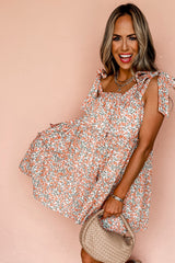 Orange Rose Floral Knotted Straps Tiered Babydoll Dress Floral Dresses JT's Designer Fashion