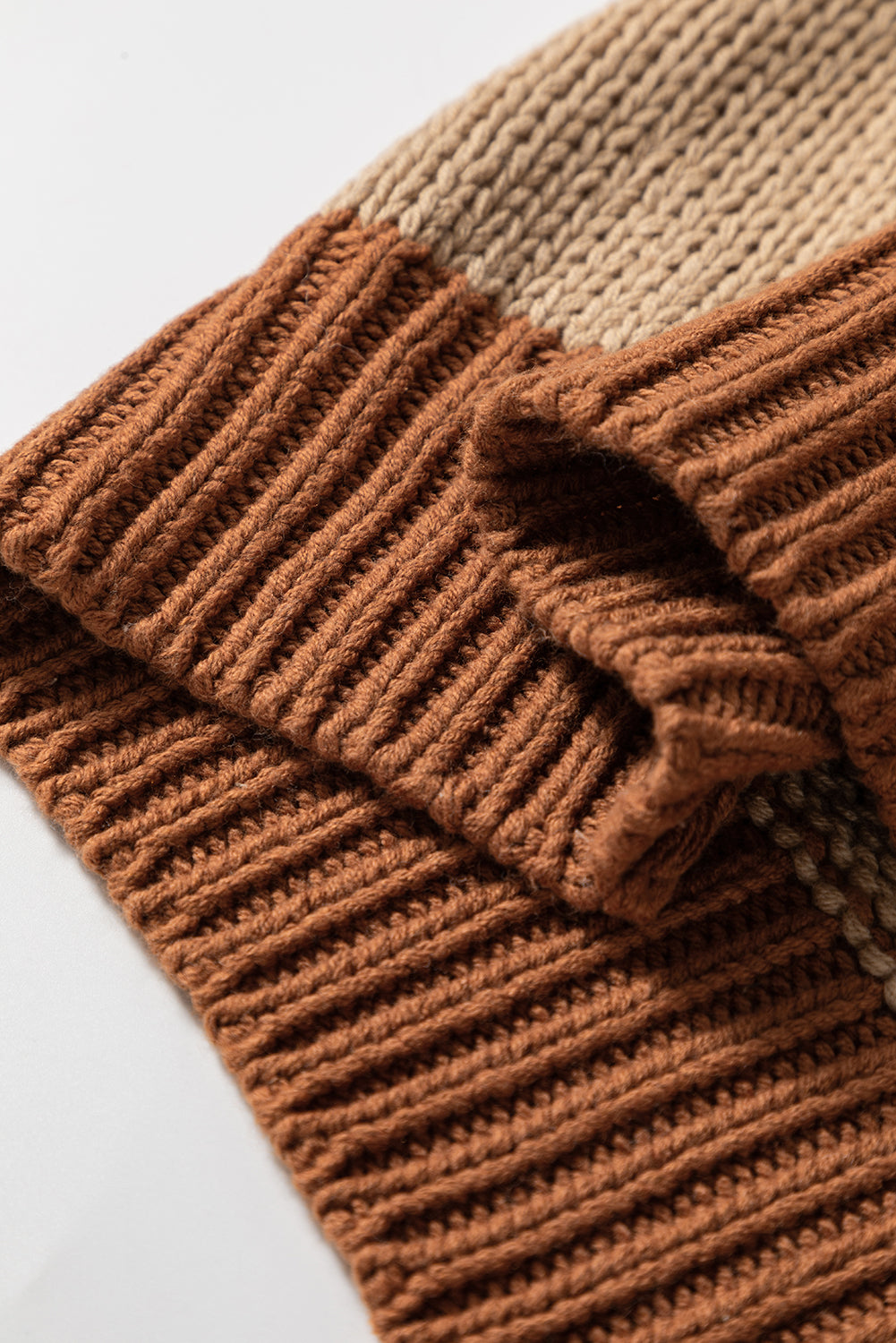 Light French Beige Contrast Stitch Detail Color Block Knitted Plus Size Sweater Plus Size Sweaters & Cardigans JT's Designer Fashion