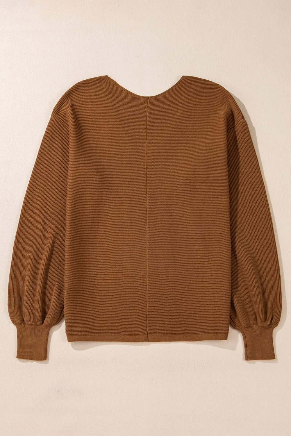 Camel Ribbed Knit Drop Sleeve V Neck Loose Fit Sweater Sweaters JT's Designer Fashion