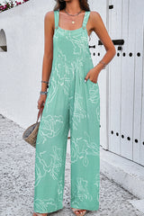 Moonlight Jade Printed Bib Wide Leg Overalls Jumpsuits & Rompers JT's Designer Fashion